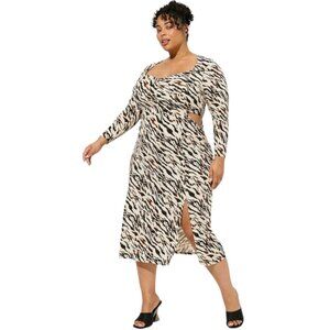 Torrid NWT $90 Zebra Print Midi Dress, Ruched Front & Side Slit Women's Size L